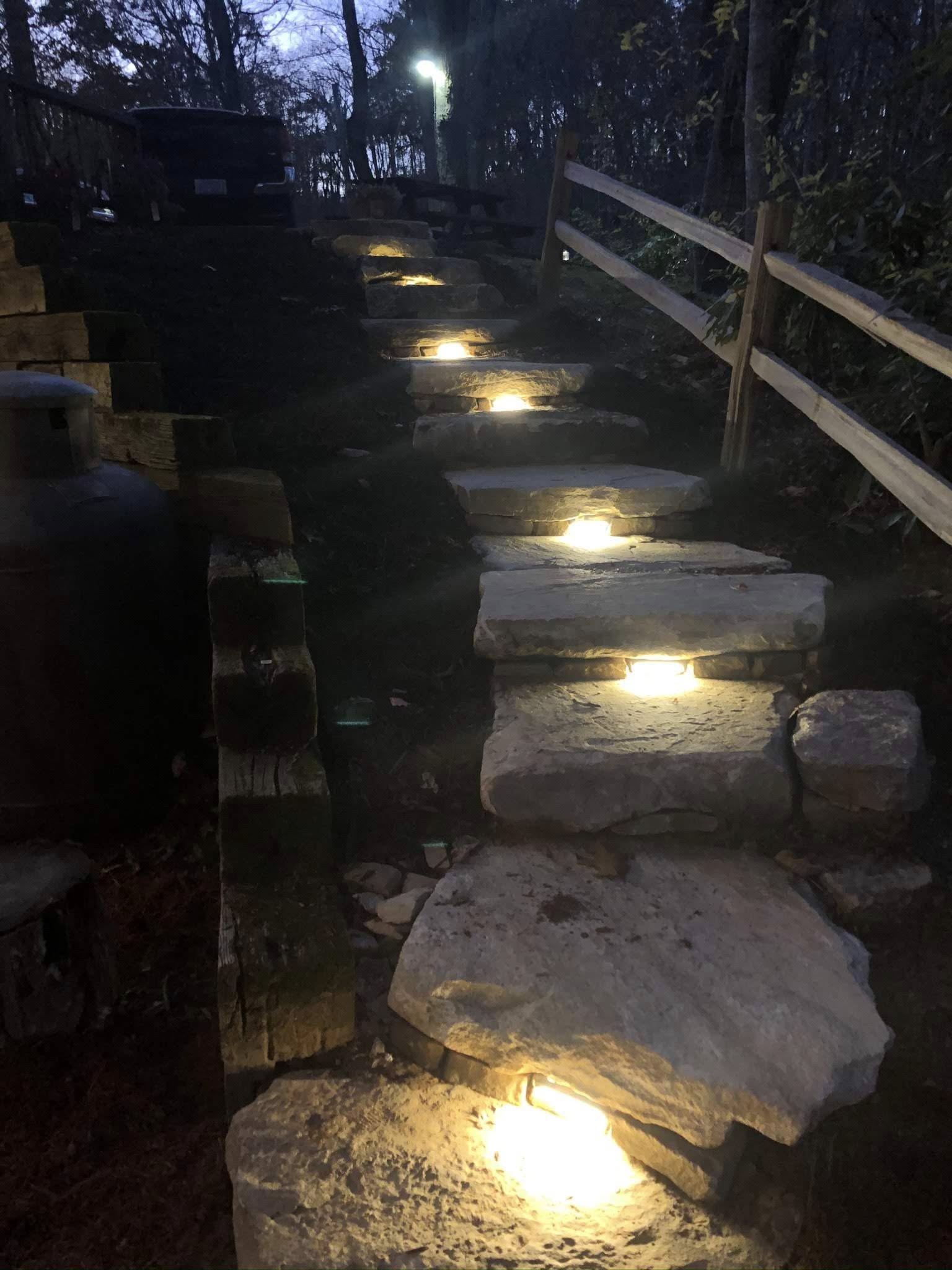 Steps and landscape lighting